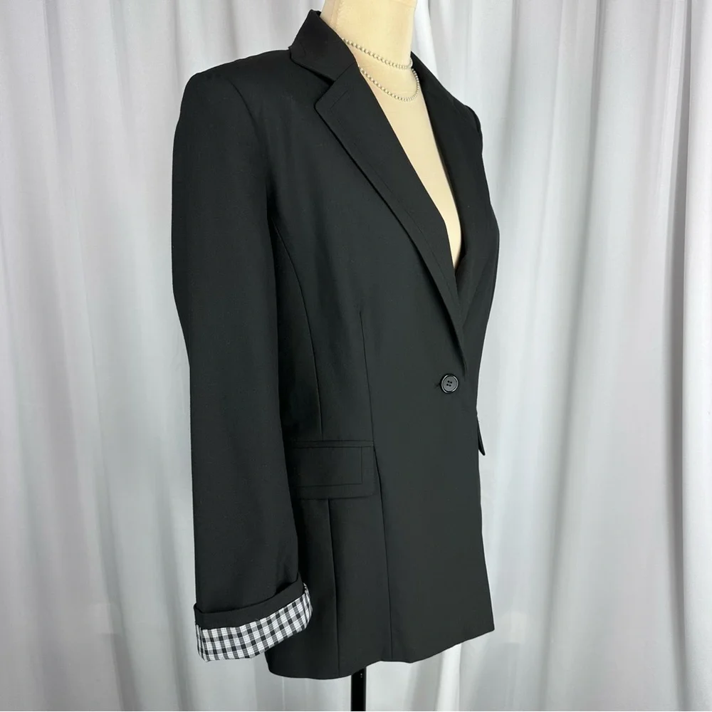 Gianni Bini Blazer Jacket Sz 6 Black One Button Contrast‎ Lining Career Business